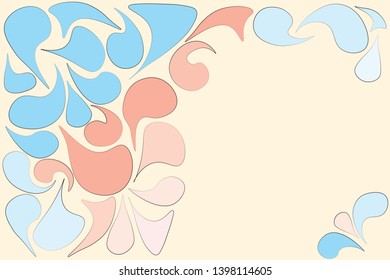 Abstract graphic background with copy space illustration of drawn geometric shapes in different blue yellow light beige colors