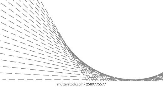 Abstract graphic background, featuring an array of short gray lines on a white background. The pattern curves, suggesting a sense of movement or perspective.