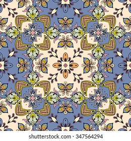 Abstract graphic background, floral geometric seamless pattern, tribal ethnic arabic indian ornament. Hand drawn fabric repeating texture. 