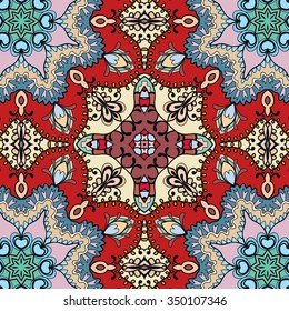 Abstract graphic background, floral geometric seamless pattern, tribal ethnic arabic indian ornament. Hand drawn fabric repeating texture. 
