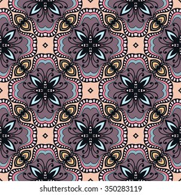 Abstract graphic background, floral geometric seamless pattern, tribal ethnic arabic indian ornament. Hand drawn fabric repeating texture. 