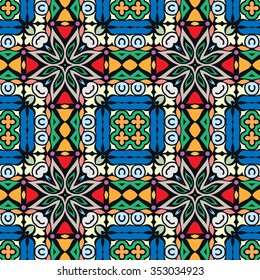Abstract graphic background, floral geometric seamless pattern, tribal ethnic arabic indian ornament. Hand drawn fabric repeating texture. 