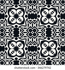 Abstract graphic background, geometric seamless pattern, repeating fabric texture. Arabic, indian ornament. Black and white vector illustration.