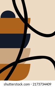 Abstrakter grafischer Hintergrund. Moderner, ästhetischer Hintergrund mit geometrischen Formen. Die Wanddekoration im Boho-Stil. Verschiedene Formen. Für Vorlagen, Präsentationen.