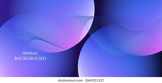 Abstrakter grafischer Hintergrund mit Primärtönen: rosa-blau-navy, fließend mit dem Winkel des Bildes, ein großer, überlappender kuppelförmiger Kreis, der Tiefe schafft.