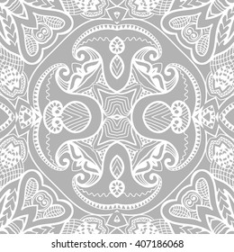 Abstract graphic background, seamless doodle floral lace pattern. repeating monochrome fabric texture. Tribal ethnic ornament, vector illustration. 