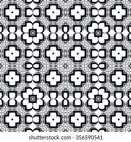Abstract graphic background, seamless fabric pattern. Monochrome floral geometric lace texture. Tribal ethnic ornament. Black and white vector illustration. 