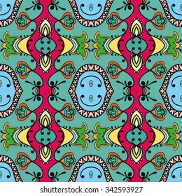 Abstract graphic background, seamless geometric pattern, tribal ethnic arabic indian ornament. Hand drawn doodle repeating texture. 