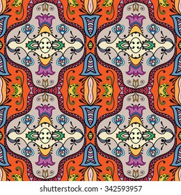 Abstract graphic background, seamless geometric pattern, tribal ethnic arabic indian ornament. Hand drawn doodle repeating texture. 