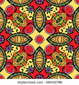 Abstract graphic background, seamless geometric pattern, tribal ethnic arabic indian ornament. Hand drawn doodle repeating texture. 