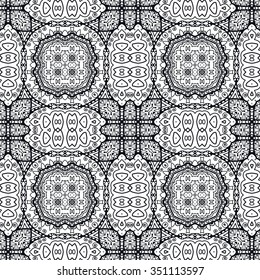 Abstract graphic background, seamless geometric pattern,  tribal ethnic arabic indian ornament. Hand drawn fabric repeating texture. Black and white vector illustration