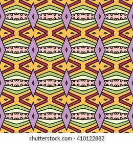 Abstract graphic background, seamless geometric pattern. repeating colorful fabric texture. Tribal ethnic ornament, vector illustration. 