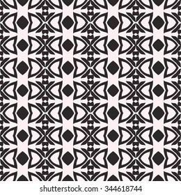 Abstract graphic background, seamless pattern. Repeating fabric texture, simple geometric shapes, arabic, indian ornament. Black and white vector illustration.