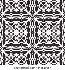 Abstract graphic background, seamless pattern. Repeating fabric texture, simple geometric shapes, arabic, indian ornament. Black and white vector illustration.