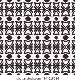Abstract graphic background, seamless pattern. Repeating fabric texture, simple geometric shapes, arabic, indian ornament. Black and white vector illustration.