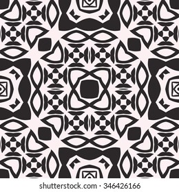 Abstract graphic background, seamless pattern. Repeating fabric texture, simple geometric shapes, arabic, indian ornament. Black and white vector illustration.