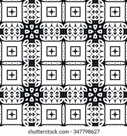 Abstract graphic background, seamless pattern. Repeating fabric texture, simple geometric shapes, arabic, indian ornament. Black and white vector illustration.