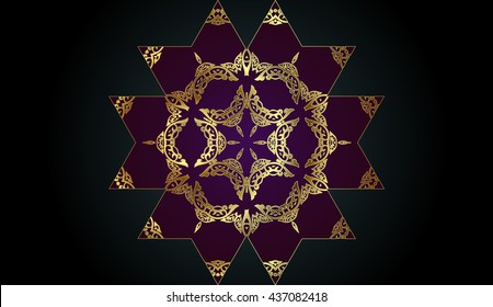 Abstract graphic background, square pattern with Mandala geometric ornament.
