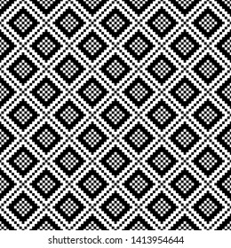 Abstract graphic background. Texture of black and white diagonal rhombus. Seamless toothed pattern.