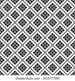 Abstract graphic background. Texture of plus or cross symbols. Seamless pattern. Black and white diagonal design.
