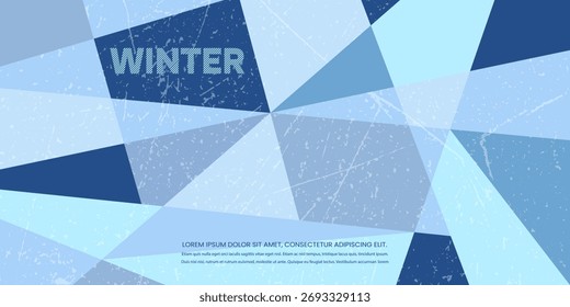 Abstract graphic background with various shades of blue and geometric shapes. Winter festive design with a textured frost effect for holiday decor. Vector.