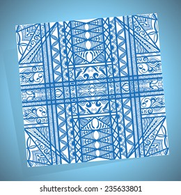 Abstract graphic background. Vector decorative ornament, seamless pattern on blue background