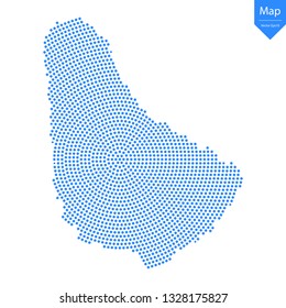 Abstract graphic Barbados map from point blue on a white background. Vector illustration.
