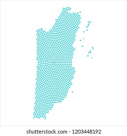 Abstract graphic Belize map of blue round dots. Vector illustration eps10. 