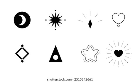 Abstract graphic black and white. Element of star, sparkle and heart for predictation, astrology, icon and illustration
