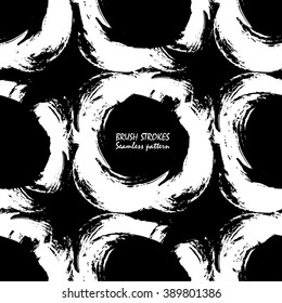 Abstract graphic black and white splash hand drawn seamless pattern. Black isolated brush strokes, various shapes of paint stains, ink spots in vector. Abstract seamless art grunge background