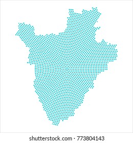Abstract graphic Burundi map of blue round dots. Vector illustration eps10.
