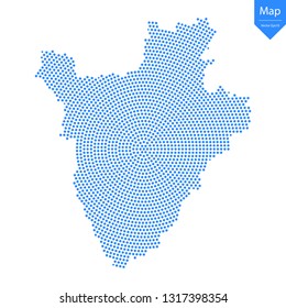 Abstract graphic Burundi map from point blue on a white background. Vector illustration.
