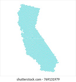 Abstract graphic California map of blue round dots. Vector illustration eps10.