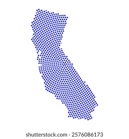 Abstract graphic California map from pixel blue on a white background. Vector illustration.