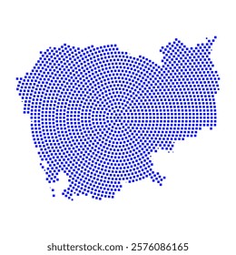 Abstract graphic Cambodia map from pixel blue on a white background. Vector illustration.