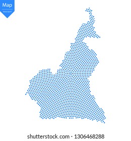 Abstract graphic Cameroon map from point blue on a white background. Vector illustration.