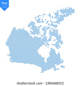Abstract graphic Canada map from point blue on a white background. Vector illustration.