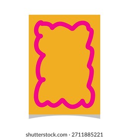 Abstract Graphic Card Template Blank Copy Space Banner Minimalist Bold Color Illustration Hand Drawn Sketch Frame Yellow Background with Pink Wavy Border.