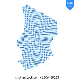 Abstract graphic Chad map from point blue on a white background. Vector illustration.