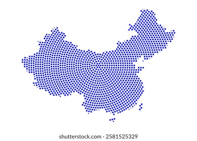 Abstract graphic China map from pixel blue on a white background. Vector illustration.