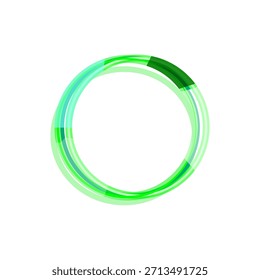 Abstrakter grafischer Kreis mit Überlappung. Transparente grüne und blaue Linien, die eine dynamische Ringform bilden. Darstellen von Konzepten wie Datenladen. Energie. Technologie. Fortschritt. und konjunktureller Fluss