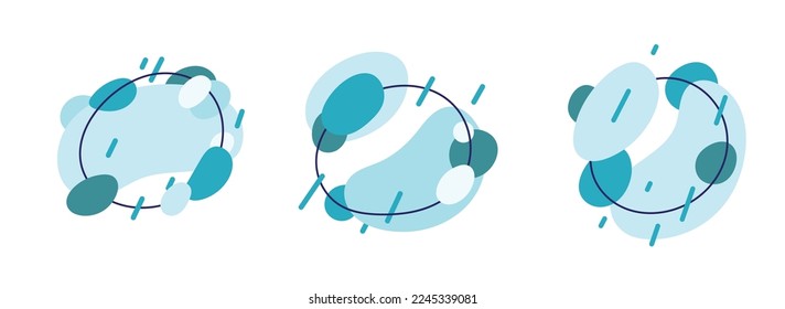 Abstract graphic circle elements set. Dynamical around forms and line. Liquid water background. Flat vector illustration