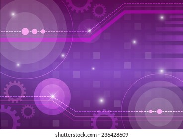 abstract graphic with circle, line, simple gear in purple background