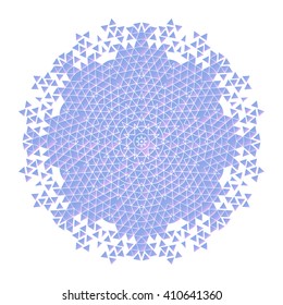Abstract graphic circle ornament with triangles drawn in line art style. Vector design in blue colors.