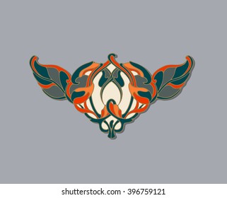 Abstract graphic color ornament. Vector ornamental floral element for design isolated on grey background. Abstract decorative pattern. Wings. Design element for tattoo, prints, logo or t-shirt
