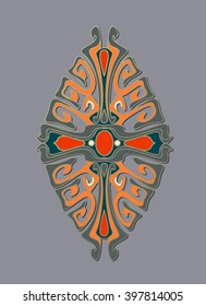 Abstract graphic color ornament. Vector ornamental floral element for design isolated on the grey background. Abstract decorative pattern. Hand drawn art. Design element for tattoo, prints or t-shirt.