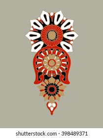 Abstract graphic color ornament. Vector ornamental floral element for design isolated on the grey background. Abstract decorative pattern. Hand drawn art. Design element for tattoo, prints or t-shirt.