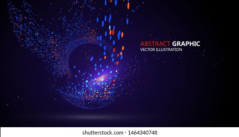 Abstract graphic composed of colorful particles, vector illustration.