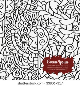 Abstract graphic composition, doodle, black and white. Hand-drawn seamless pattern. Doodle vector background.