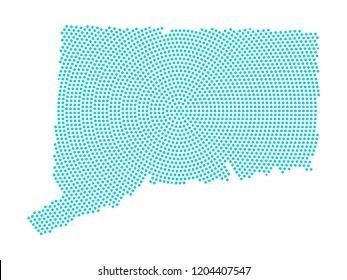 Abstract graphic Connecticut map of blue round dots. Vector illustration eps10. 